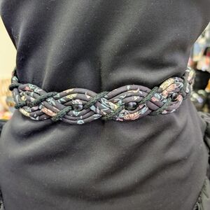 Vintage Black Floral Braided Belt Velcro Adjustable Ginney